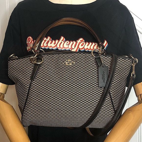 COACH Legacy Black White Jacquard and Leather Color Block Shoulder Bag - Picture 16 of 17